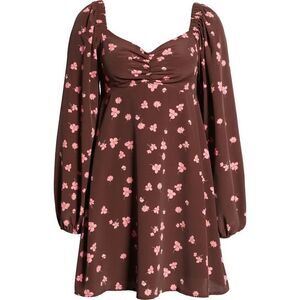 WAYF Womens Moment Dress XL Floral Long Sleeve Swing Mocha Falling Hippie Boho